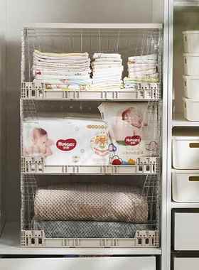 可折叠筐收纳置物透明理叠加筐子蔬滑菜水果书箱6733整储物轮架推