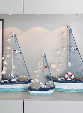 地中海风格创意超市装饰摆设木质帆船模小摆件美陈海鲜区木船小船