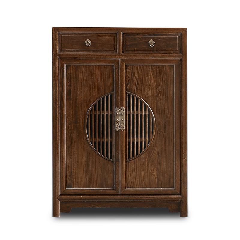 高档中式新禅意鞋入户实木简约玄关柜厅门收纳柜茶水柜隔老榆木断