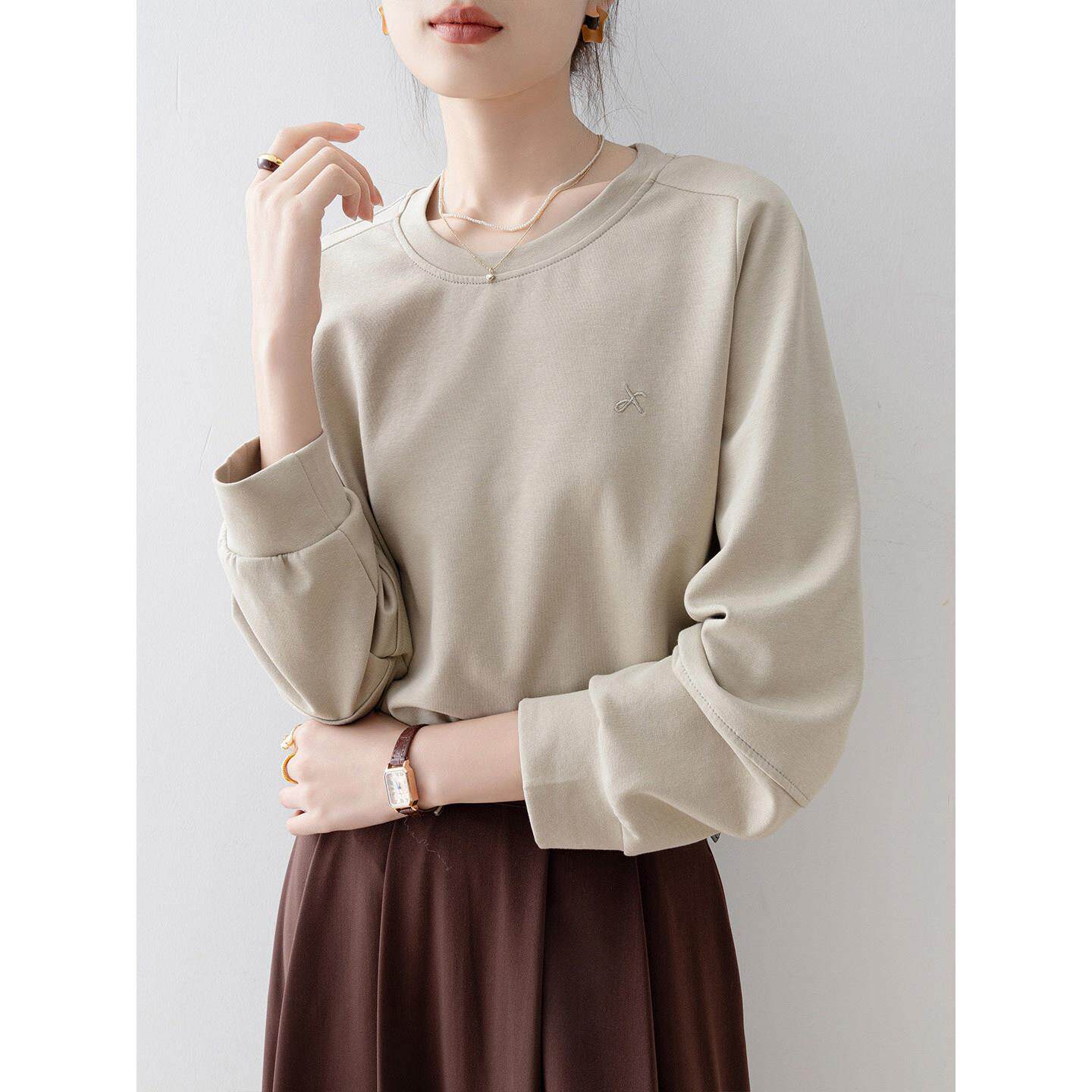 Canary Kiss简约风圆领长袖卫衣女春夏宽松显瘦百搭小个子上衣服