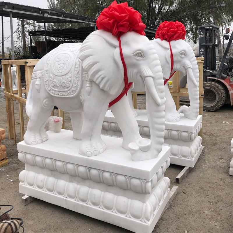 汉白玉大象大门口石雕青石小象摆件一对新中式天然圆雕风水动物