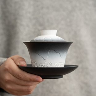 高档功夫茶具渐变中式 新品 大号家用泡茶碗不烫手三才盖碗单个批发