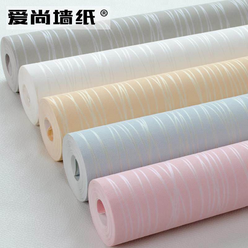 新款不织布壁纸非自粘壁纸卧室客厅简约素色竖条纹背景墙月光森林