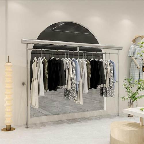 服装店展示架上墙落地衣架男女童装店不锈钢衣架落地式服装展示架