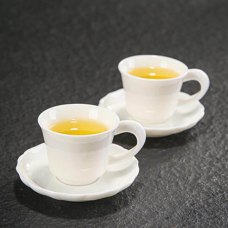 中式羊脂玉6只装功夫小茶杯中国白陶瓷有耳带把防烫泡茶杯茶盏