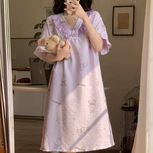 孕妇家居服连衣裙 睡裙女夏季 云朵棉纱短袖 薄款 甜美可爱公主风大码