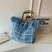 毛线手提包款 手拎包 流苏纯色简约单肩包包大容量通勤时尚