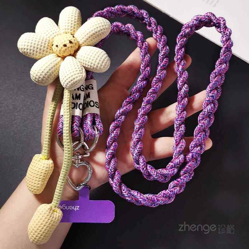 ins多巴胺花朵手机挂绳长版斜挎可背加粗带户外登山相机炼壳结实