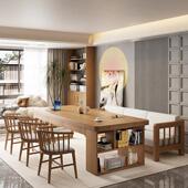 客厅实公木桌带抽屉实木书桌书长柜一体家用办学习521写字大桌工