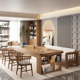 客厅实木大长桌实木书桌书柜一体带抽屉家用办公学习写字桌工作台