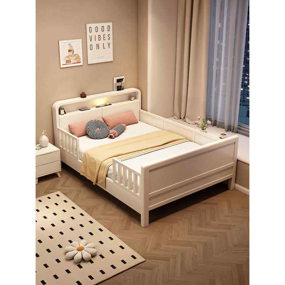 实木儿童床男孩带护栏一米二女孩公主床拼接1.35x1.9米单人小床