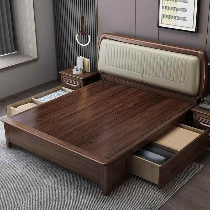 20PZY2新款实木年床框板架结构新中式静音床垫靠背软包带储物主卧