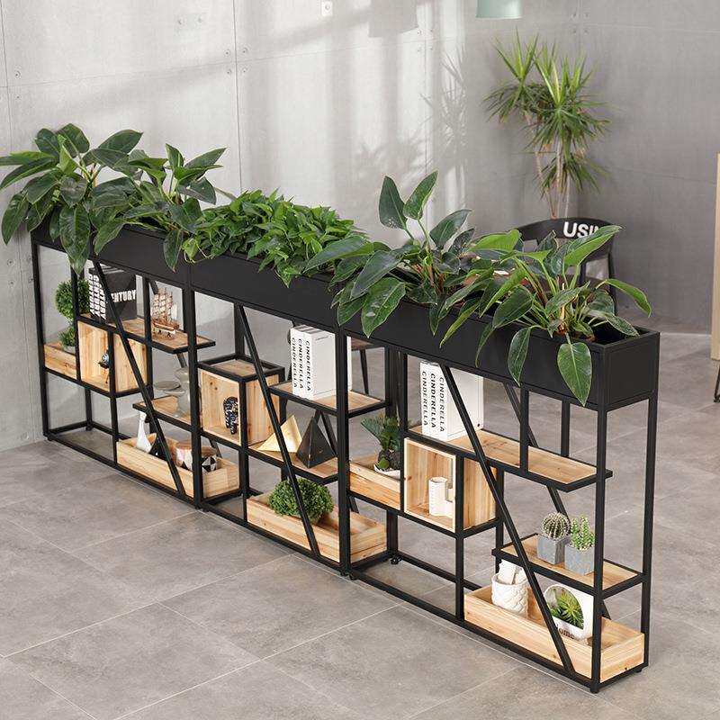 咖啡厅铁艺隔断置物架工业风餐厅客厅玄关屏风落地绿植矮展架子