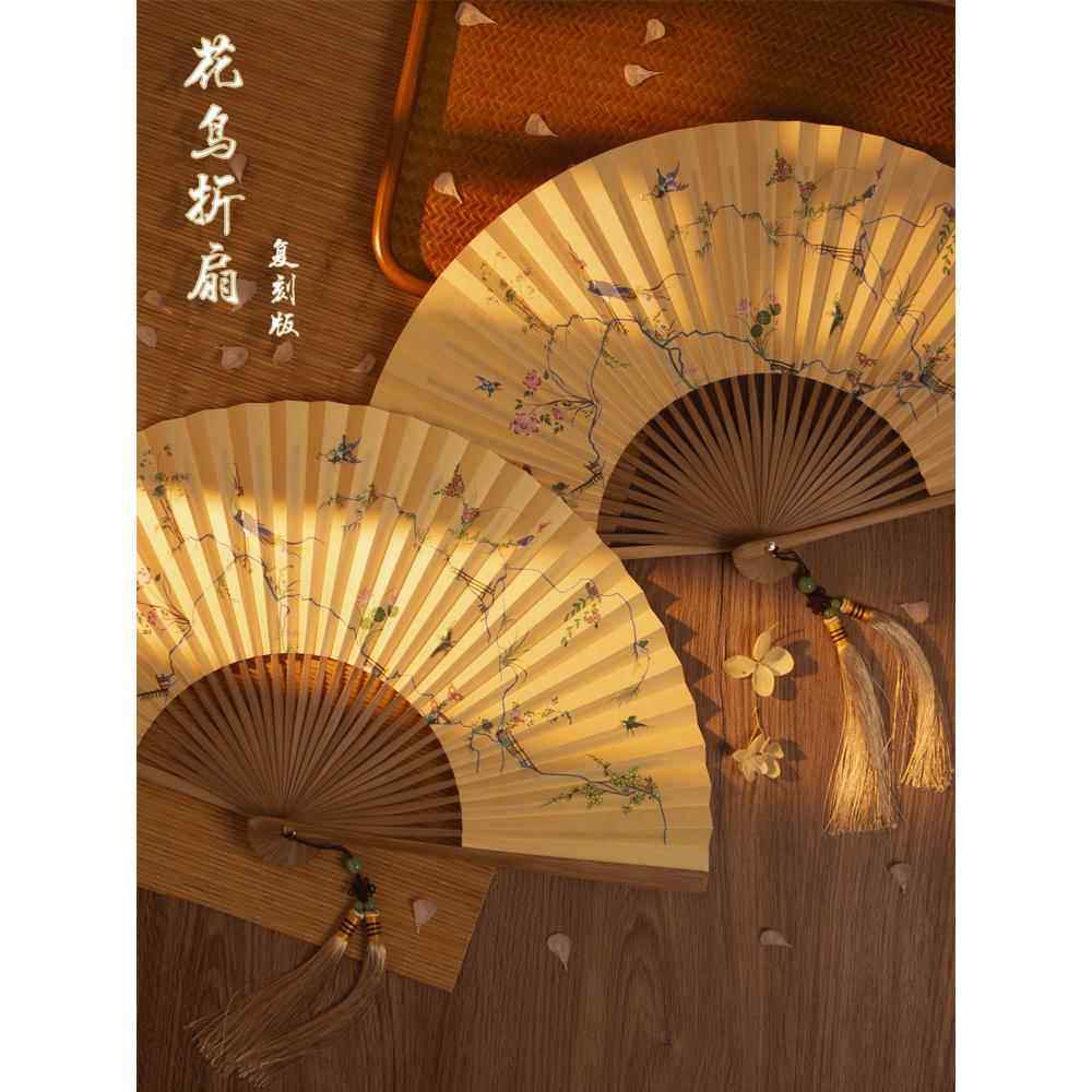 明制孔府花鸟折扇8寸30方油竹古风汉服扇子宣纸折扇暗花配饰女扇,居家日用,扇子,淘宝优惠券,粉丝福利购,淘宝优惠卷