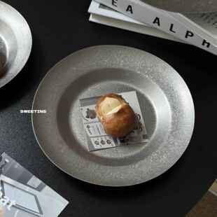 美式餐盘复古西餐餐具怀旧意面盘子不锈钢深盘圆盘个性小吃沙拉盘