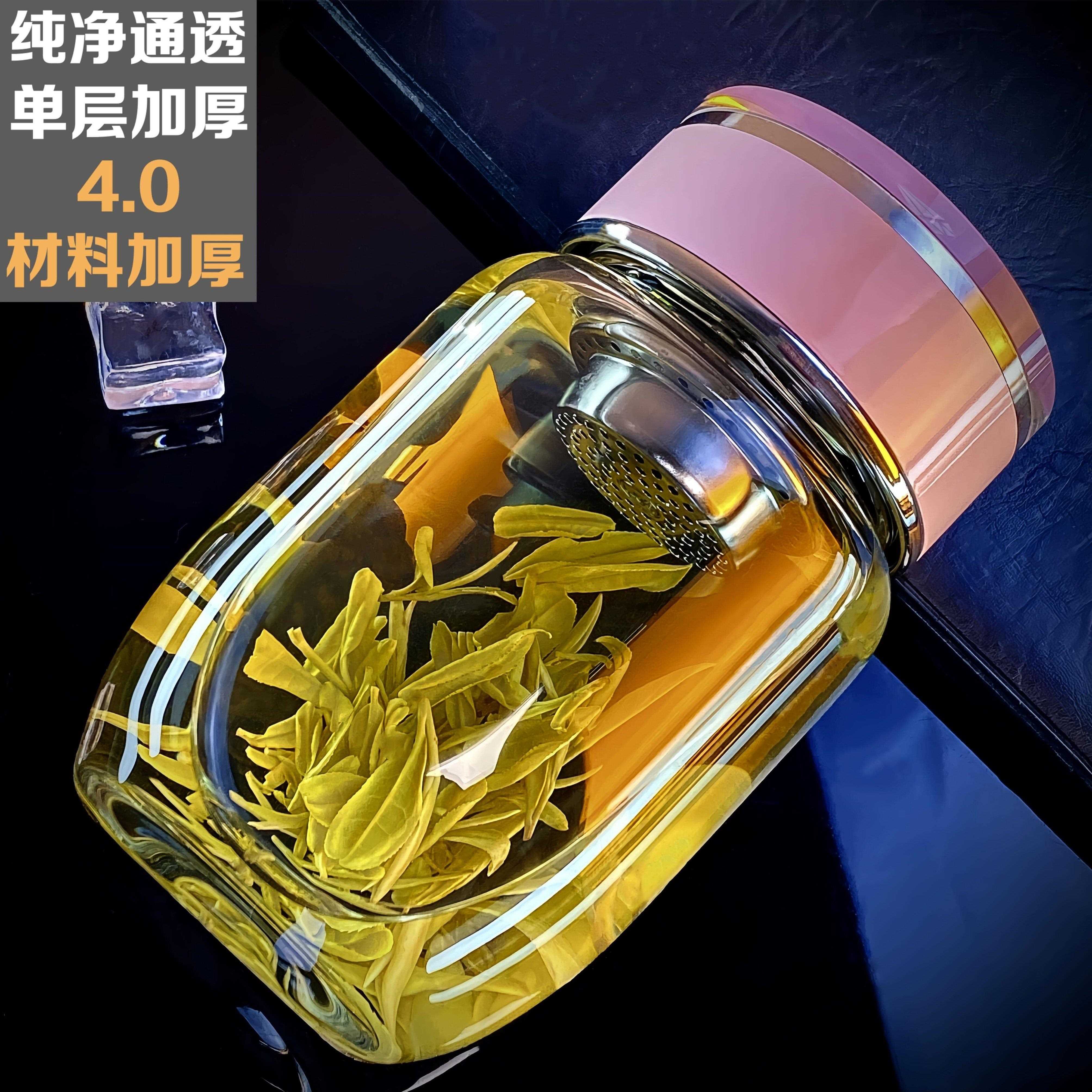 新品单层玻璃杯女士时尚简约泡茶杯加厚暖手胖胖水杯商务家用带盖