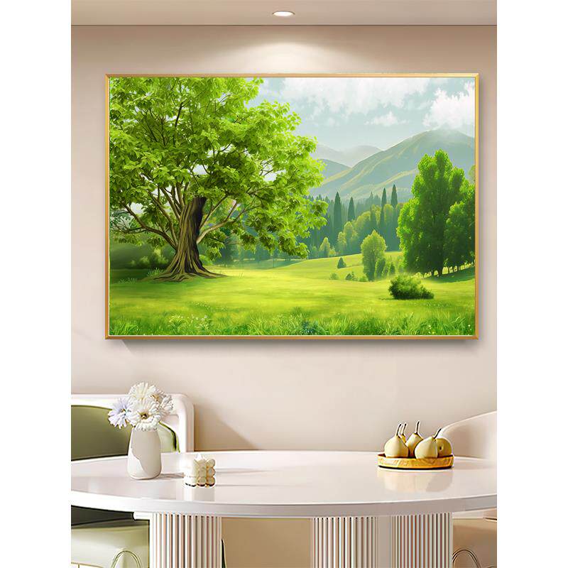 现代简约森林大树客厅装饰画办公室绿色树木餐厅饭桌壁画风景挂画