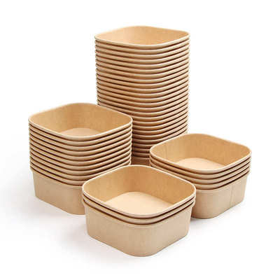 加厚牛皮纸碗一次性打包盒食品级轻食盒外卖盒露营野餐盒纸质带盖