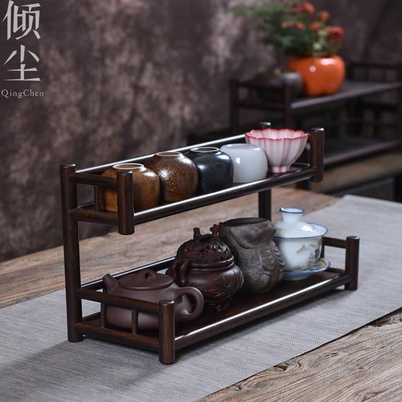 实心楠竹双层杯架二层壶架茶杯架子茶具收纳层架多宝格茶棚置物架