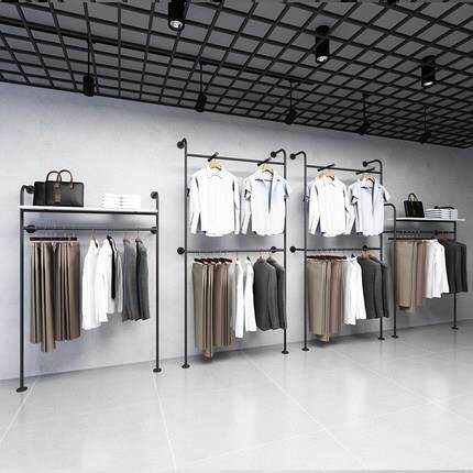 男装店货架服装展示架上墙落地式挂衣服架子双层鞋包陈列架挂衣杆