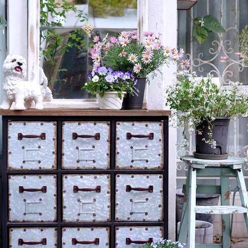 美式乡村复古九宫格铁皮柜收纳柜抽屉柜储物柜店铺装饰家庭园艺