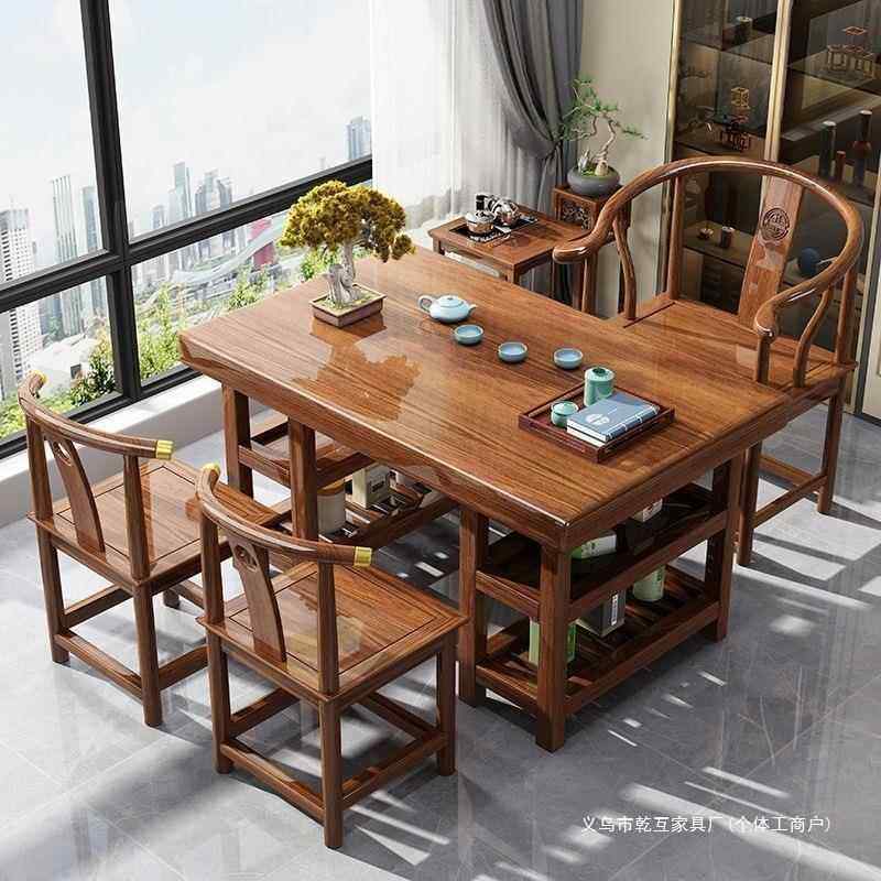 阳台实木茶桌新中式大板茶桌椅组合家用简约小户型茶台办公室茶几