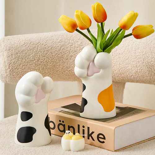 创意花瓶猫爪摆件可爱桌面客厅家居玄关电视柜办公室插花器装饰品