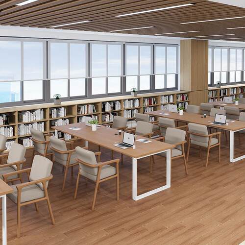 定制办公会议书桌学校图书馆阅览室阅读桌子实木书架书桌椅组合