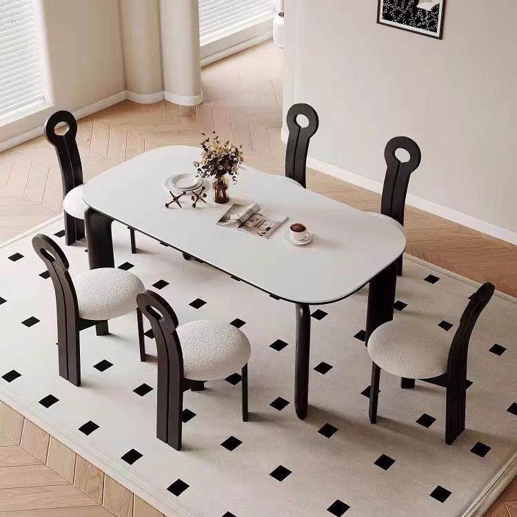 正品富沙魅影实木岩餐家用小户型桌长方形复古侘中古板寂风白蜡木