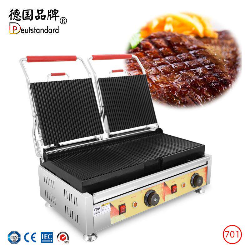 商用压扒炉 电热翻盖式压牛排炉 全坑波浪纹煎肉饼设备帕尼尼机器