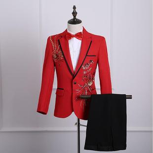 新款演出服男成人西服套装歌手主持人服装舞台大合唱司仪表演礼服