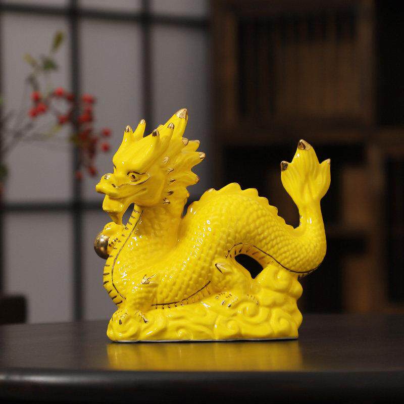 采购产品黄色陶瓷龙饰品，吸引财富，房子的角落，客厅吉祥物，白