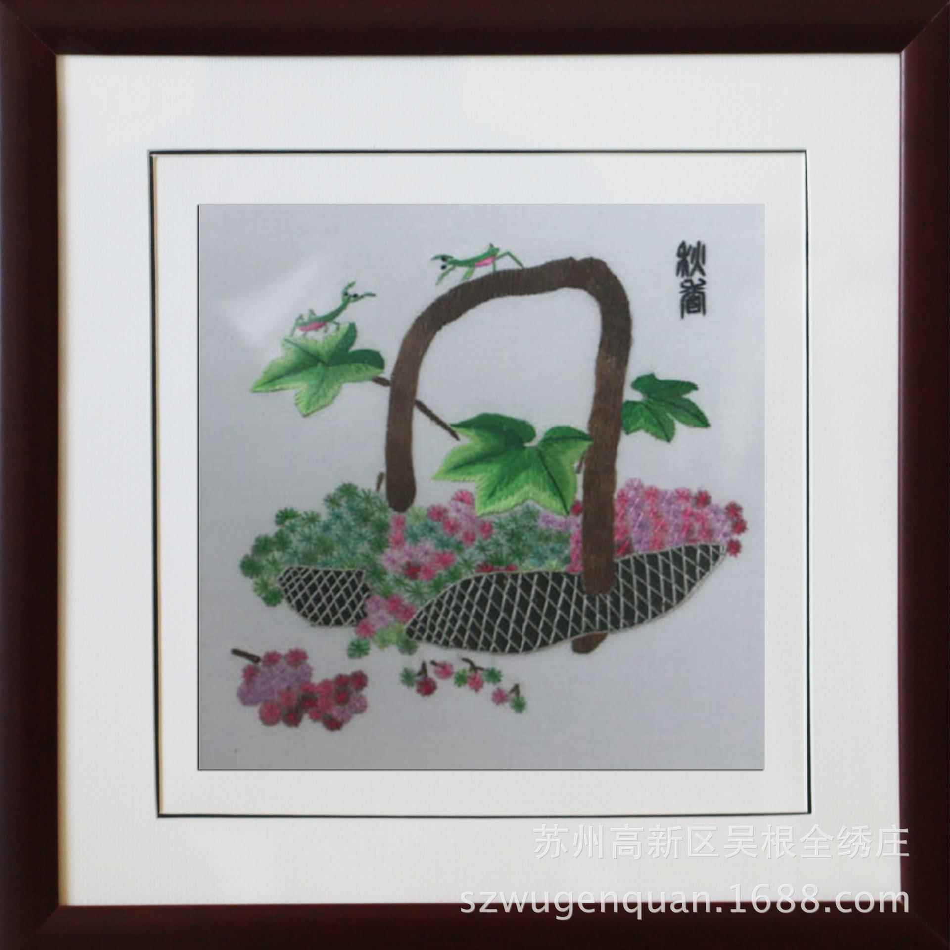 苏绣成品挂画袖绣片厅书房-现代装饰画态带框手工画刺绣挂客静花图片