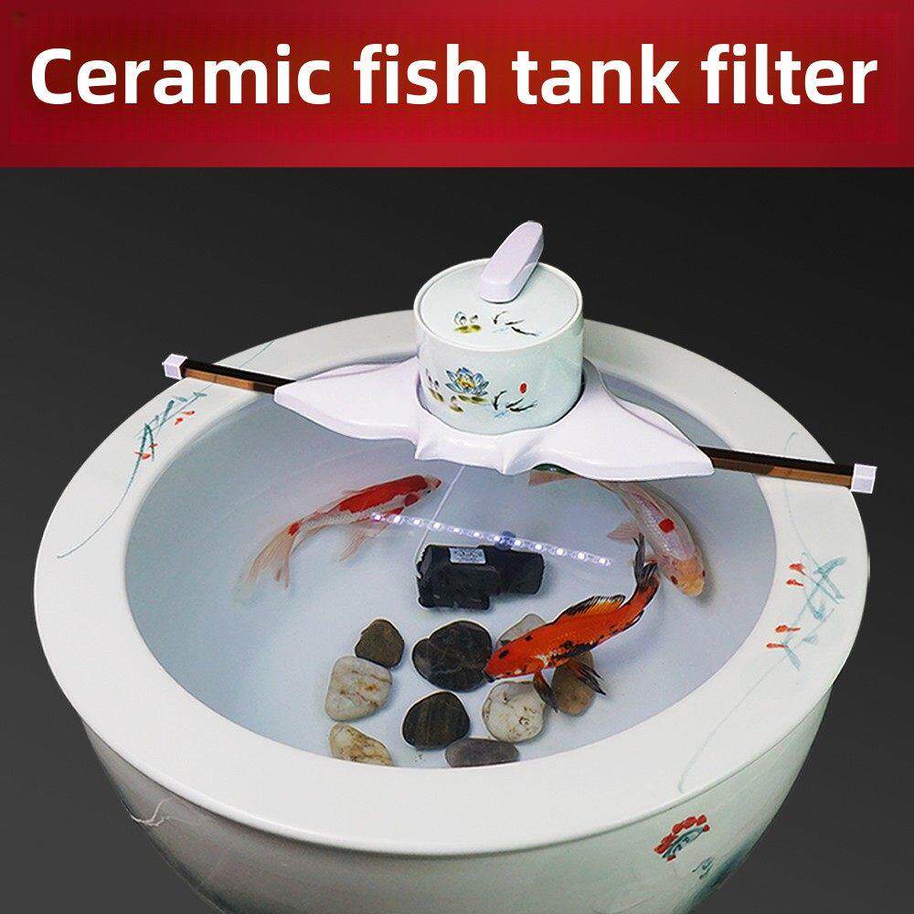 北极冰陶瓷鱼缸过滤器圆形玻璃圆形水箱循环三合一上古圆形水箱过