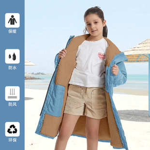 儿童舒棉绒浴袍斗篷披风连帽浴巾防水加绒家居户外游泳防风保暖