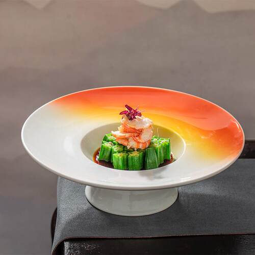 特色餐厅明档凉菜摆盘高脚草帽碗陶瓷色釉12英寸高档星级酒店餐具