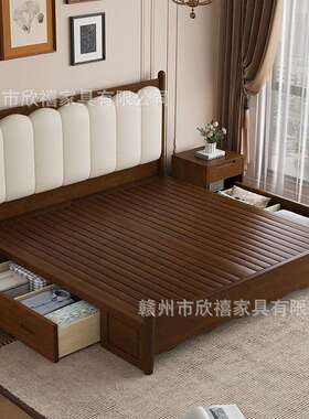 法复古床中木风简约实床主卧室式1.8米双人床1.RTA古5米经济型波