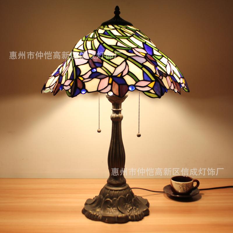 跨境16英寸紫鸢花蒂凡尼欧式台灯婚礼卧室床头复古创意酒吧咖啡厅