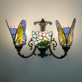 蒂凡尼蝴蝶壁灯灯彩玻璃创意灯卧室具床头534色小夜欧式 田园酒吧