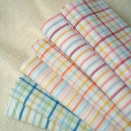 popohouse夏季软薄透气淡彩格子条纹，色织纯棉布料儿童衬衫面料diy