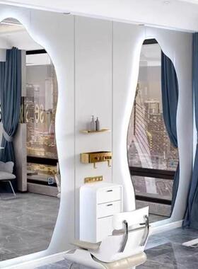 发店镜台形镜子美理店专用发廊带灯落地单面VTB美发网异红发挂墙