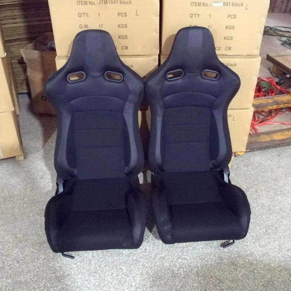 促销改装汽车座椅黑色布料黑色PVC加小碳纹带滑道通用型赛车椅