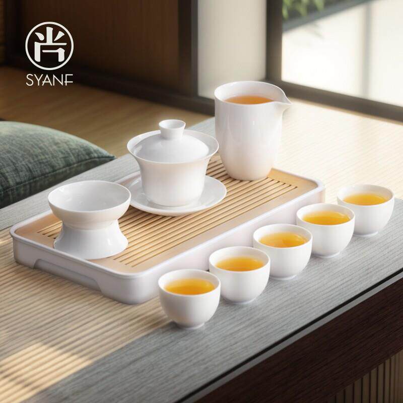 功夫茶具套装2025新款羊脂玉瓷轻奢高档家用泡茶白瓷盖碗茶壶茶杯