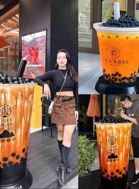 仿真大奶茶杯玻璃钢雕塑咖啡杯模型卡通发光奶茶店门口装饰摆件