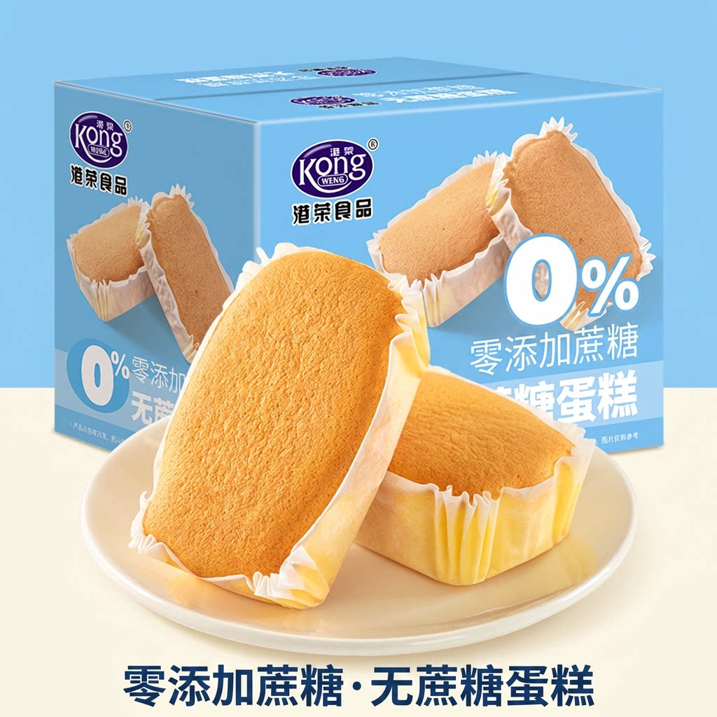 港荣旗舰店无蔗糖蛋糕零添加早餐面包整箱零食老人小孩营养食品
