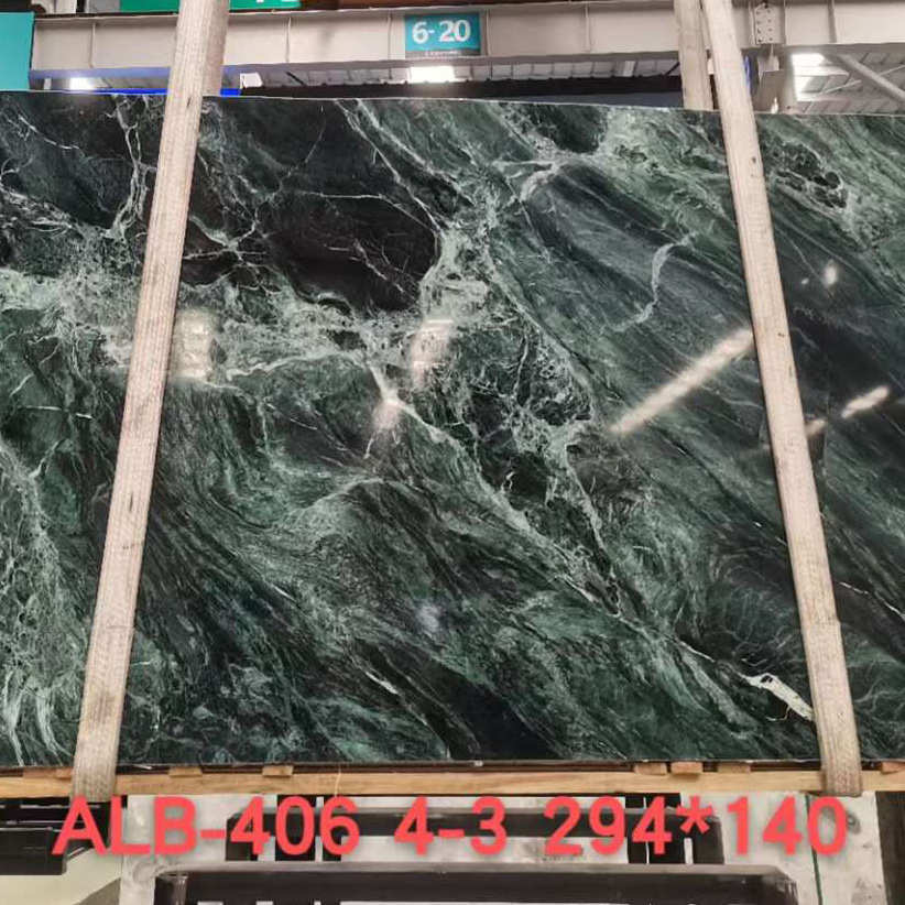 谱拉达绿大理石楼梯踏步板 背景墙天然奢石茶几餐桌台面别墅装饰