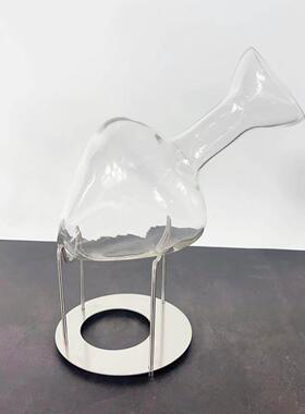 现代简约轻奢玻璃水晶红酒醒酒器金属支架酒具样板房客厅吧台摆件