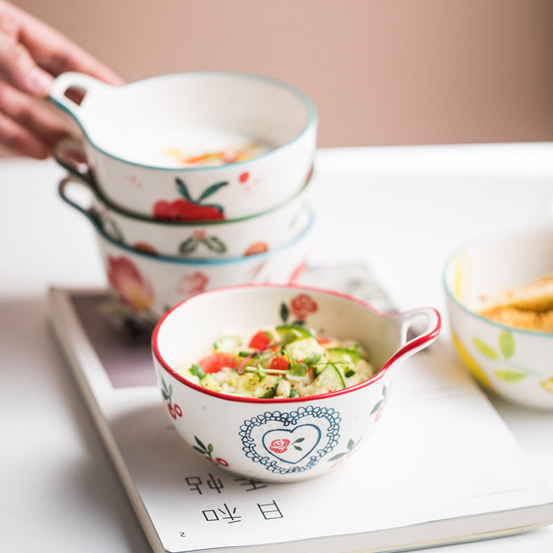 包邮日式小碗碗吃饭碗家用燕麦碗早餐碗麦片碗单耳宝宝辅食碗