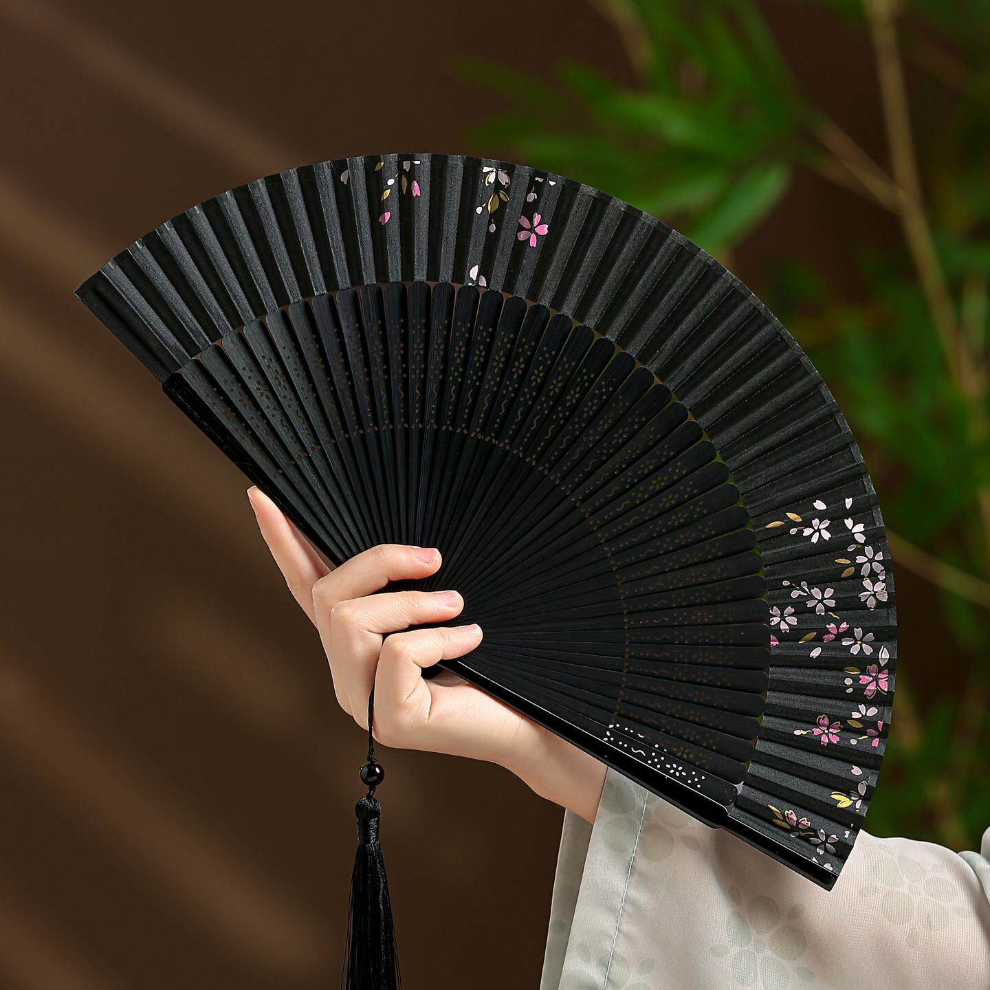扇子折扇古风新中式小巧可携式家用折叠扇黑色女汉服旗袍易开舞蹈