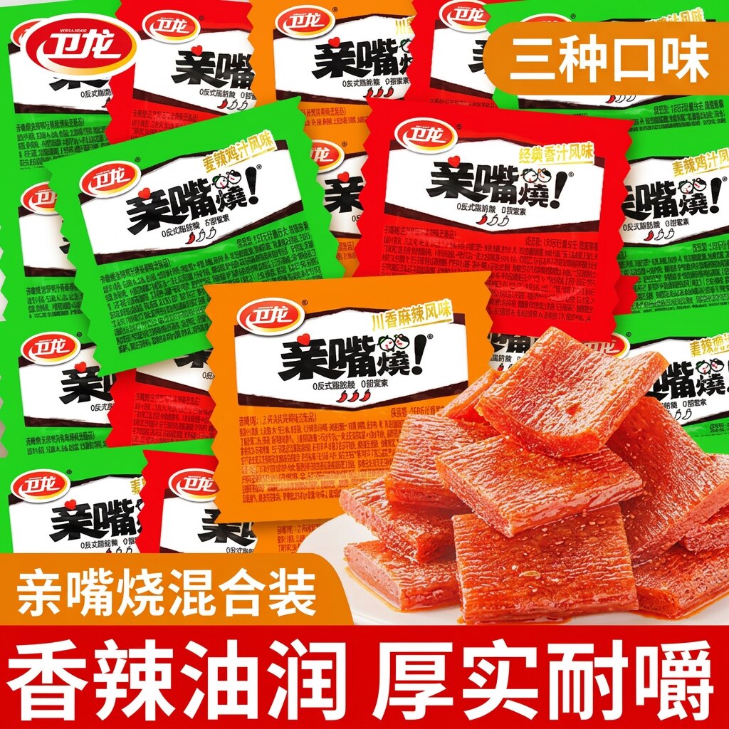 卫龙亲嘴烧混合装多口味辣条香辣软糯耐嚼独立小包学生解馋零食